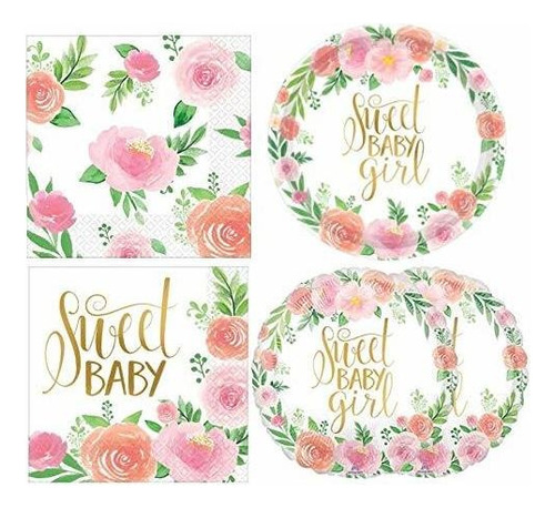 Paquetes De Fiesta - Baby Girl Shower Floral Party Supplies