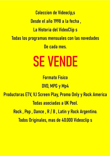 Videoclip's Varios Dvd /1998/2020.  Collec. Completa. 