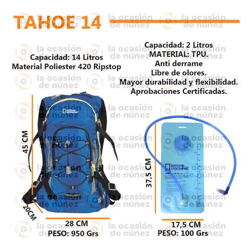 Mochila 14 L Tahoe National Geographic + Bolsa Hidratacion