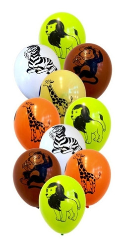 Globos Animalitos Selva Safari Látex X 10u 12p Cumpleaños