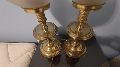 Veladores De Bronce Y Cristal -no Envio- Dorado Oscuro Blanco (Usado)