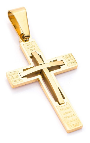 Pingente Crucifixo P/ Corrente Aço Inox J-314 Banhado Ouro
