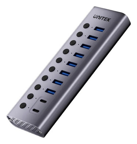 Hub Usb-c Unitek 10 En 1 Con Interruptor 8 Usb-a + 2 Usb-c Color Gris