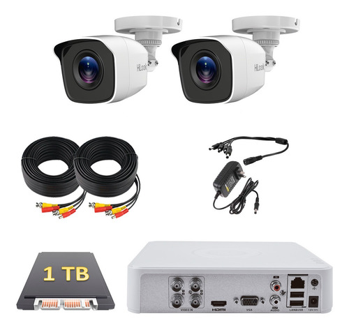 Kit Circuito Cerrado 2 Cámaras Hd Cctv 1 Tb 20 Mts Y 30 Mts