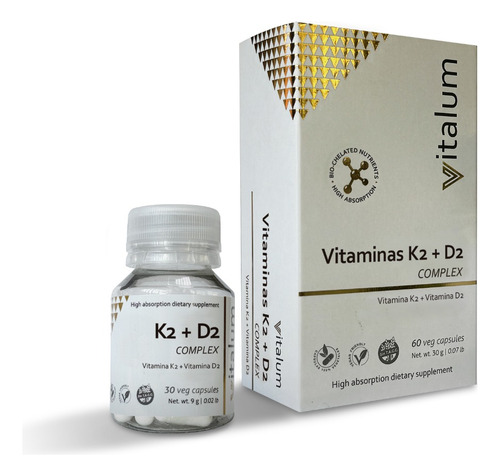 Vitaminas K2 + D2 Complex Vitalum X30 Caps Vegano Sabor Sin Sabor