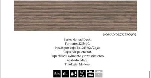 Arg Porcelanato Tipo Madera Nomad Deck Brown 22.5x90 