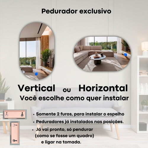 Espelho Oval 100x60cm Com Iluminação Em Led E Sensor Touch
