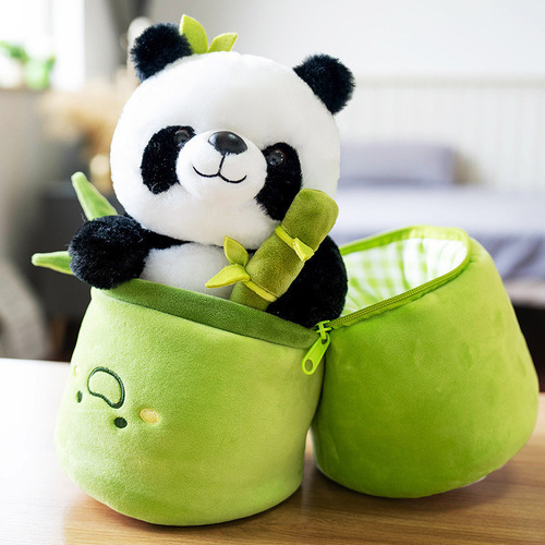 Muñeco De Peluche Panda Con Tubo De Bambú De 35 Cm