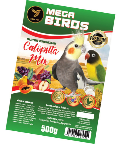 Calopsita Mix De 500g 1un. Sementes Ração Pets Aves Pássaros