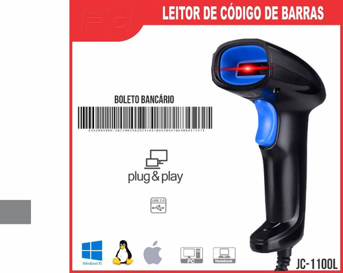 Leitor De Código De Barras E Boleto Bancário F3 Usb Cor Preto 5v
