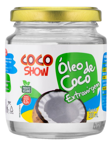 Óleo de Coco Extra Virgem Coco Show Vidro 200ml