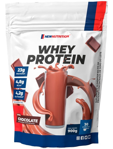 Suplemento em Pó NewNutrition Whey Protein Concentrado Proteína Soro do Leite Sabor Chocolate em Sachê de 900g Puro