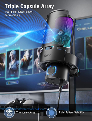 Micrófono Gamer Fifine Ampligame A8 Plus Rgb Negro