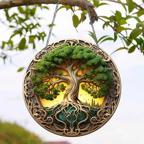 Colgante Redondo Con Forma De Árbol De La Vida, Acrílico, Ve