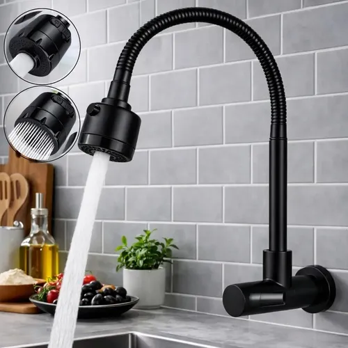 Torneira Gourmet Flexível Metal Bica Pia Cozinha Parede 360° Cor Preta Duplo Jato Forte - Marca Camperluz Preto Cromado