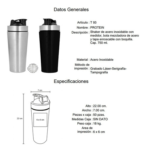 Imagen 6 de 10 de Shaker De Acero Inoxidable Con Medidor Y Bola Mezcladora