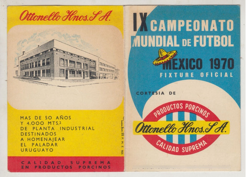 Mundial Futbol Mexico 1970 Fixture Uruguay Ottonello Hnos 
