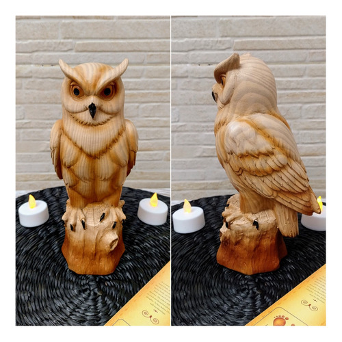 Estatuilla Buho Simil Madera Resina 20 Cm Import Oriente 