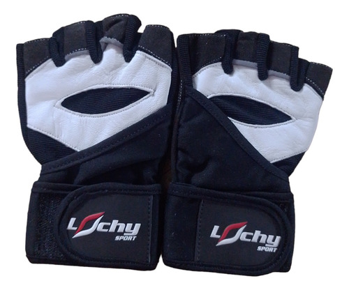 Guantes Pesas Marca Lochy Con Muñequera Negro Con Blanco