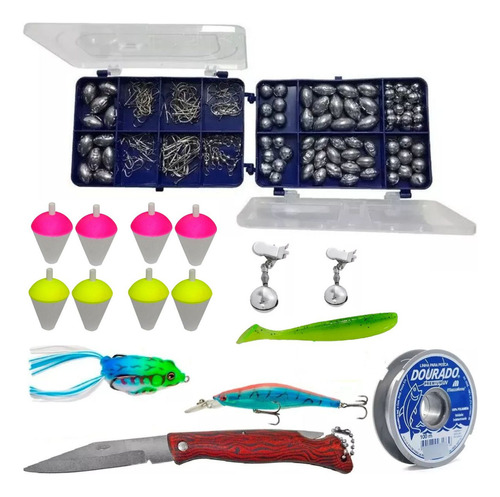 Kit De Pesca Esportiva Anzol Iscas Articiais Boias Girad