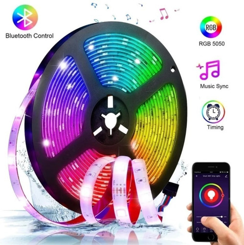 Imagen 2 de 3 de Cinta Tira Rollo Led Rgb 5050 Bluetooth Wifi Multicolor (5m)