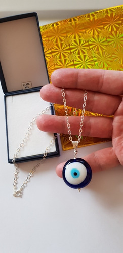 Colgante Amuleto Ojo Turco Extra Grande Cadena 100 % Plata