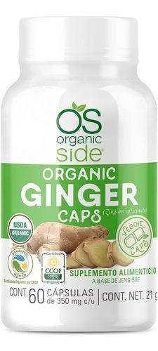 Organic Side Ginger Jengibre 100% Orgánico 60 Cápsulas Sabor Sin Sabor