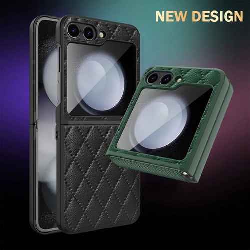 Funda De Lujo Cuero Ecológico Para Samsung Z Flip 6 Verde Oscuro
