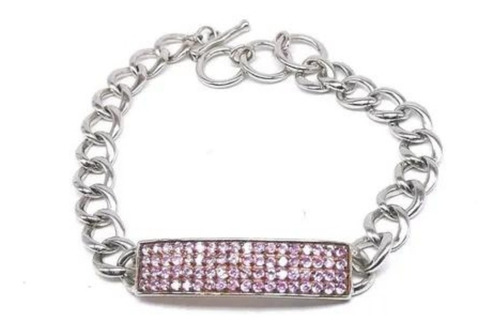 Imagen 1 de 3 de Pulsera Mujer Plata Ley .925 Zirconias Rosas Moda Buchón