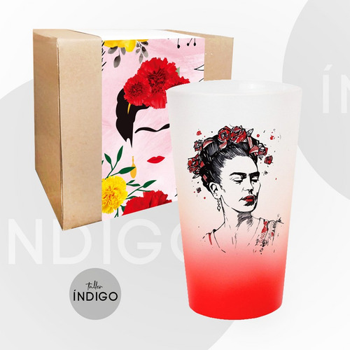 Vaso Cónico Frida Kahlo  +  Empaque Personalizado Artesanal