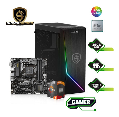 Imagen 2 de 9 de Pc Gamer Grizzly Amd Ryzen 5 5600g 16gb 480gb Grafico Radeon