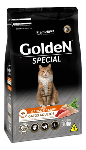 Alimento Golden Golden Gato Para Gato Adulto De Raça Pequena Sabor Carne E Frango Em Sacola De 3kg