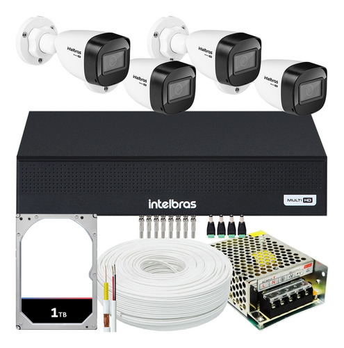 Kit Cftv Monitoramento 4 Cameras Intelbras 1130 Dvr 1004 1tb