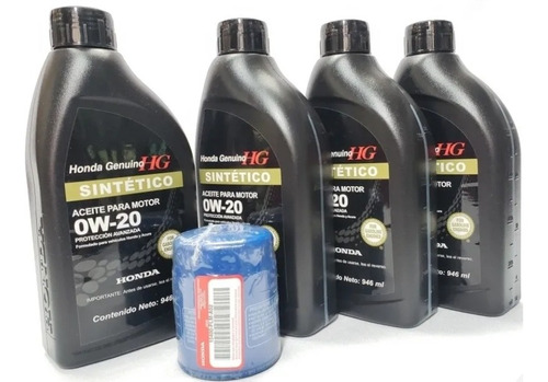 4 Lts De Aceite 0w-20 + Un Filtro De Aceite Horiginal Honda 