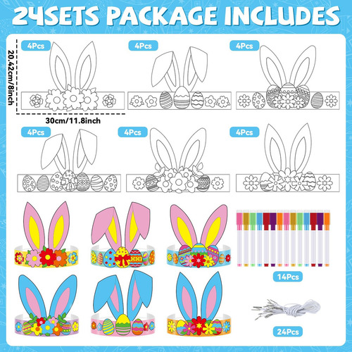 24 Jgos Diademas Con Orejas De Conejo De Pascua Kits De Manu