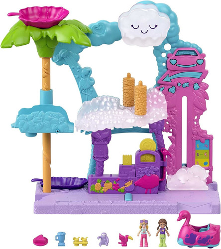 Pollyville Flamingo Fun Car Wash, 2 Micro Dolls, Flamin...