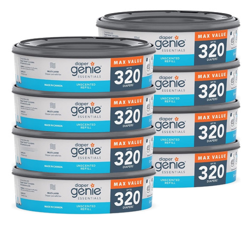 Diaper Genie Essentials Paquete De 8 Repuestos Redondos