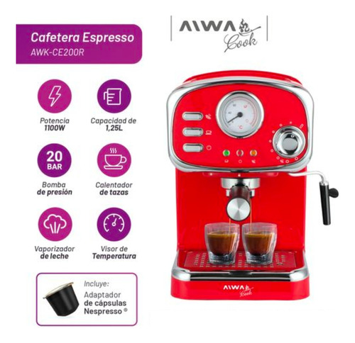 Cafetera Espresso Vintage Aiwa Cook 1,25l Capsulas Nespresso