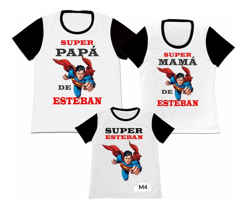 Franela Set 3 Papa Mama Hijo Superman Super Man Algodon