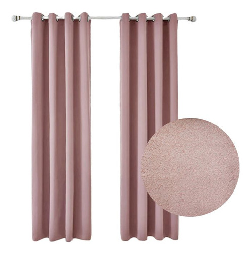 Cortina Con Aros En 2 Paños- 3mts Ancho X 2.30 Alto. - Rosa