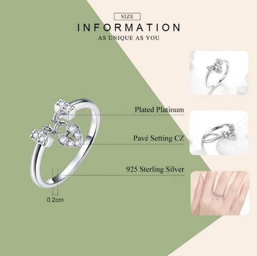 Imagen 3 de 7 de Anillo Candado Amor Ajustable Para Mujer En Plata 925