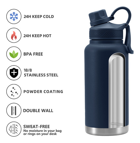 Botella De Agua Deportiva De Acero Inoxidable Con Tapa Para