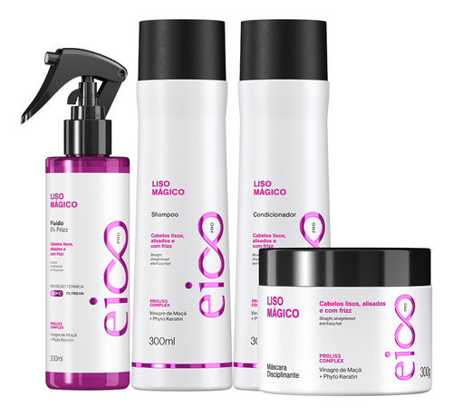 Eico Pro Liso Mágico Shampoo Condicionador Máscara Spray