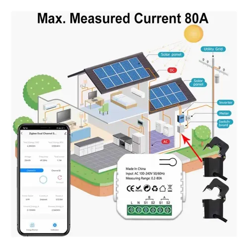Medidor Energía Solar Wifi Bidireccional 80a Tuya Smart