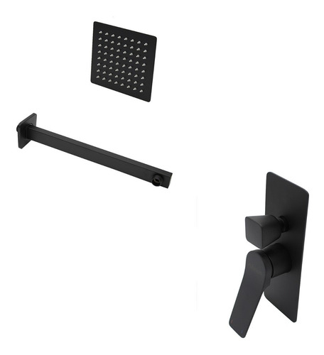 Regadera Negra Cuadrada 25cm Con Brazo Y Monomando Desviador