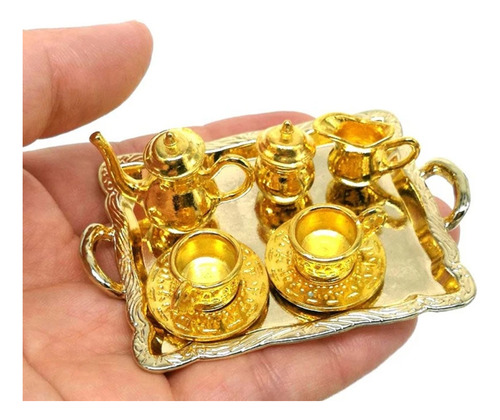 Coleccion Juego De Te Miniatura Escala 1:10 10 Pzs Baño Oro