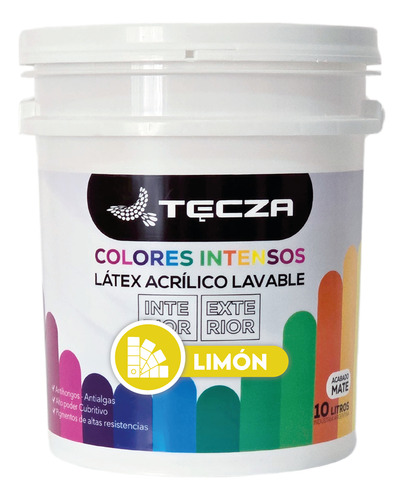 Pintura Látex Tecza 10l Colores Intensos Interior Y Exterior Limón Mate