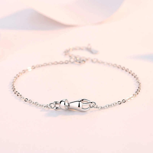 Para Los Amantes De Gatitos -pulseras En Plata Diseño Gato