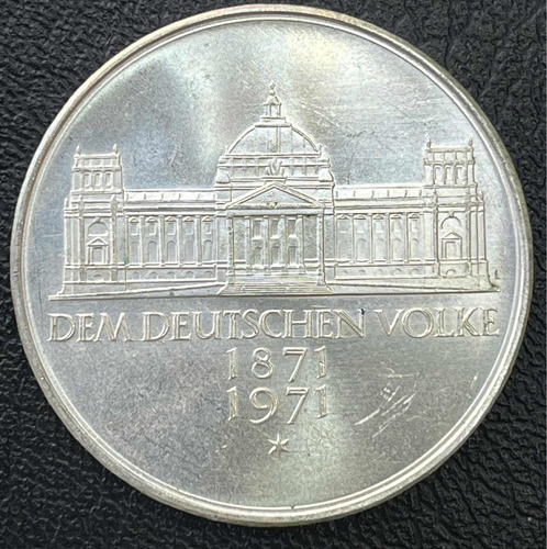 Moeda 5 Deutsche Mark 1971 - 100 Jahre Deutsches Reich