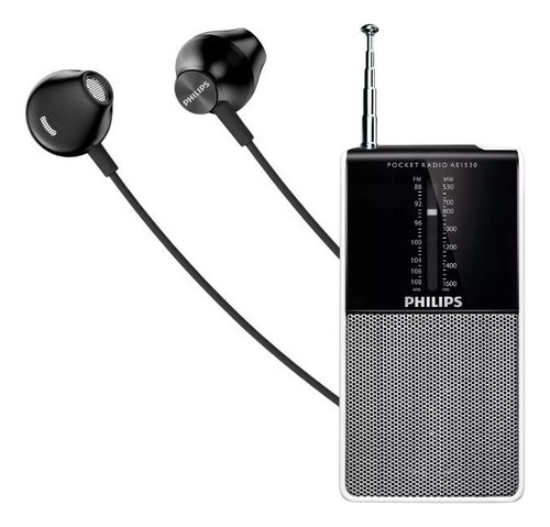Radio Portátil Am Fm Philips Ae1530/00 + Auriculares Color Gris Y Negro